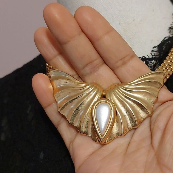 1970s Park Lane Panther Link Chain Choker Statement Necklace Winged Pendant - Picture 4 of 8